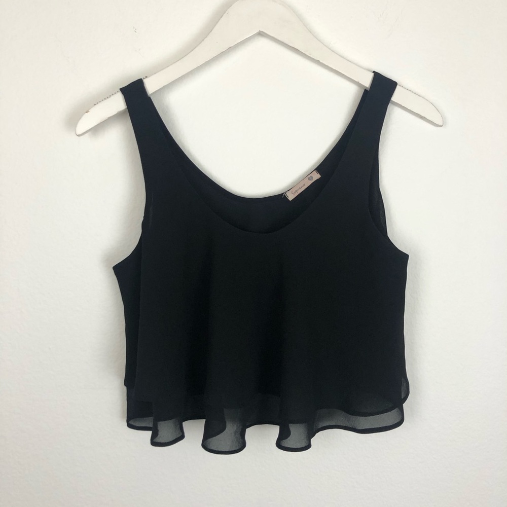 Soprano black cropped ruffle layered tank top